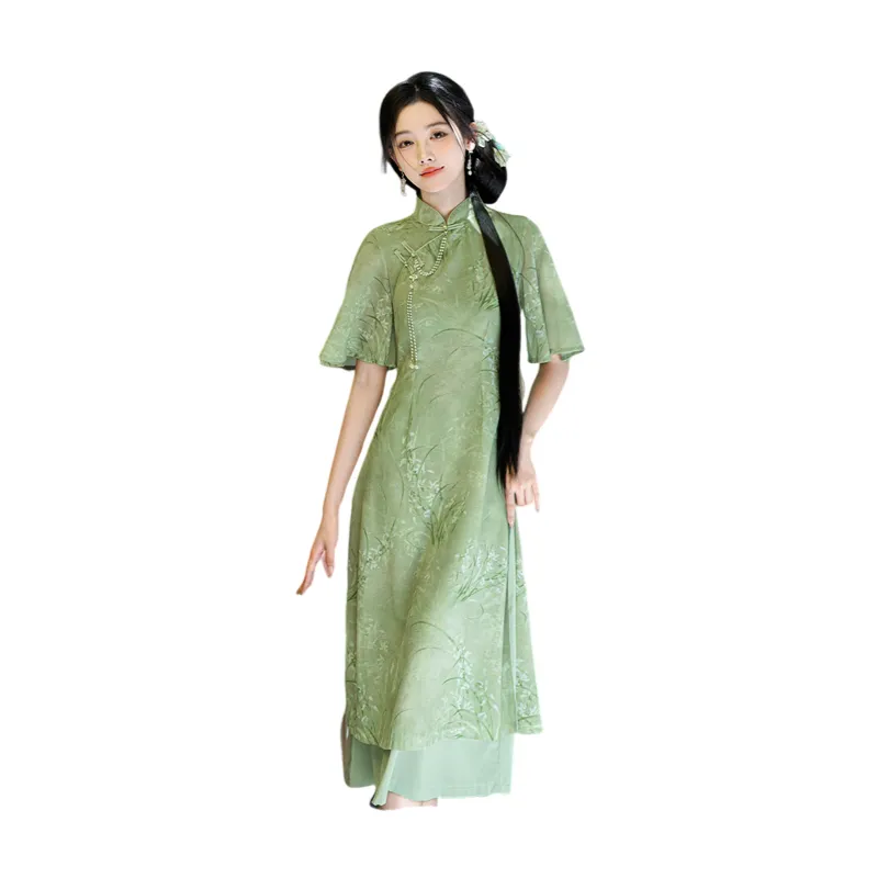 HUICUIGE Cheongsams Women's Green-4