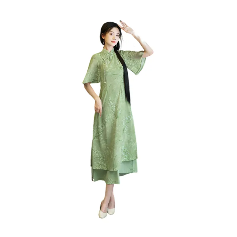 HUICUIGE Cheongsams Women's Green-6