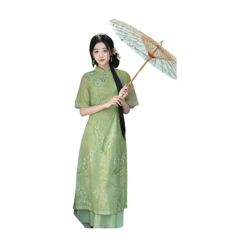 HUICUIGE Cheongsams Women's Green-3
