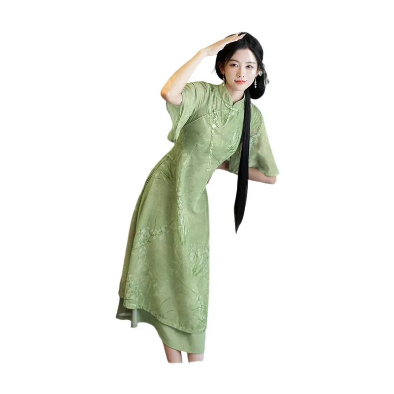 HUICUIGE Cheongsams Women's Green-5