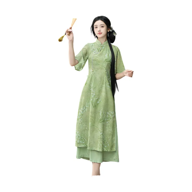 HUICUIGE Cheongsams Women's Green-1