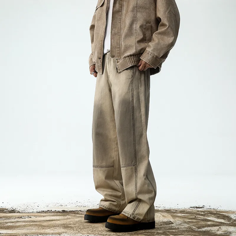 ZENGZHI Jeans Unisex Dirty Apricot-3