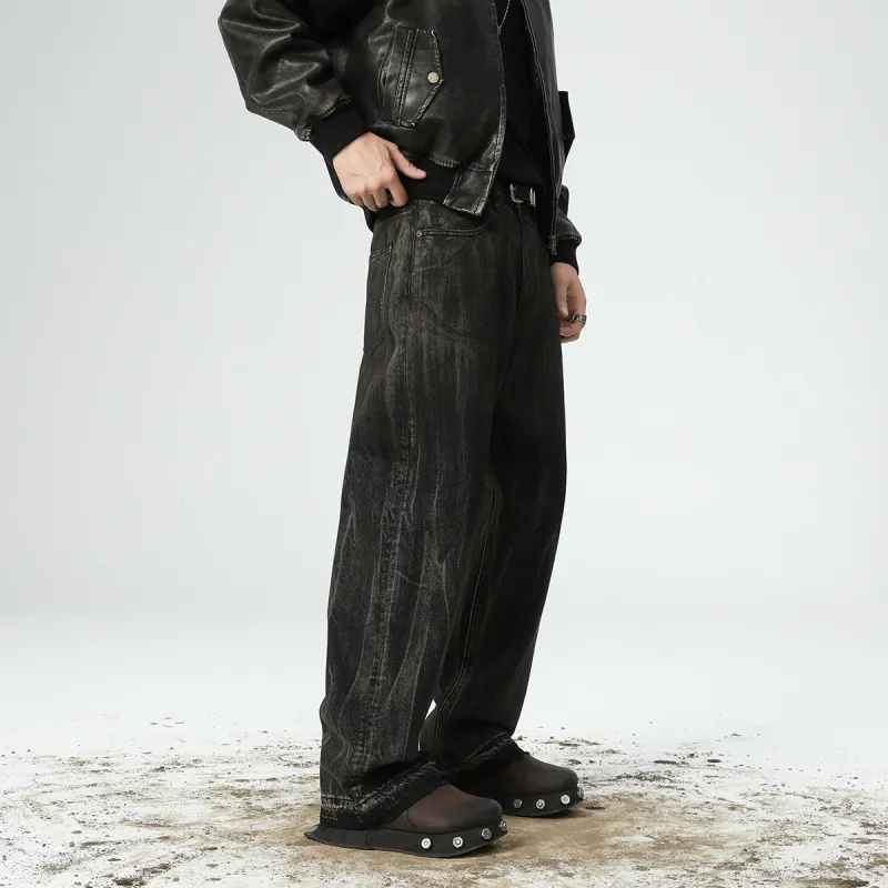 ZENGZHI Jeans Unisex Dirty Black-3