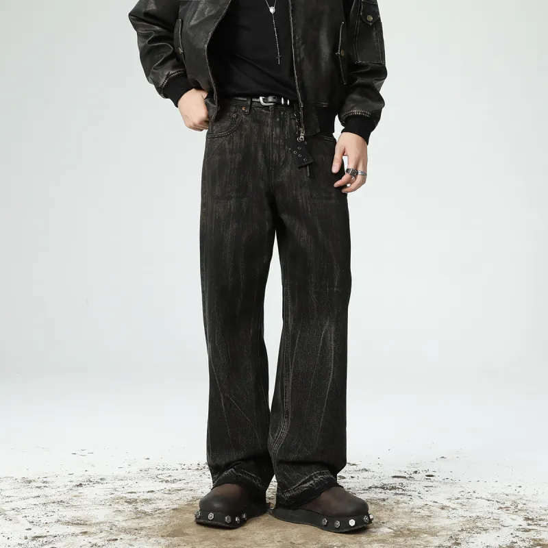 ZENGZHI Jeans Unisex Dirty Black-2