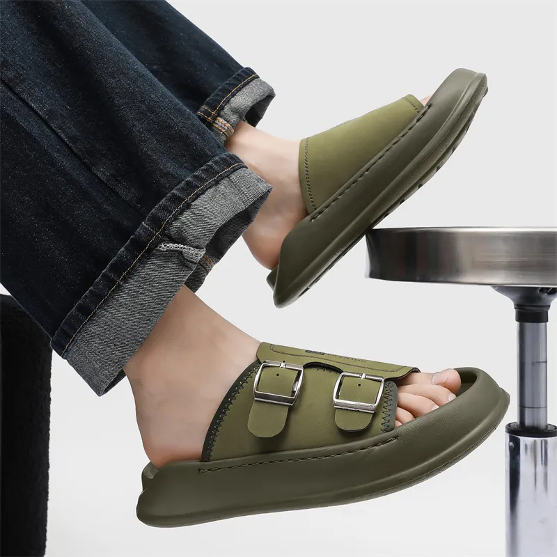 Ritai Slip Resistant Abrasion Resistant Slide Slippers Men's Olive Green-7