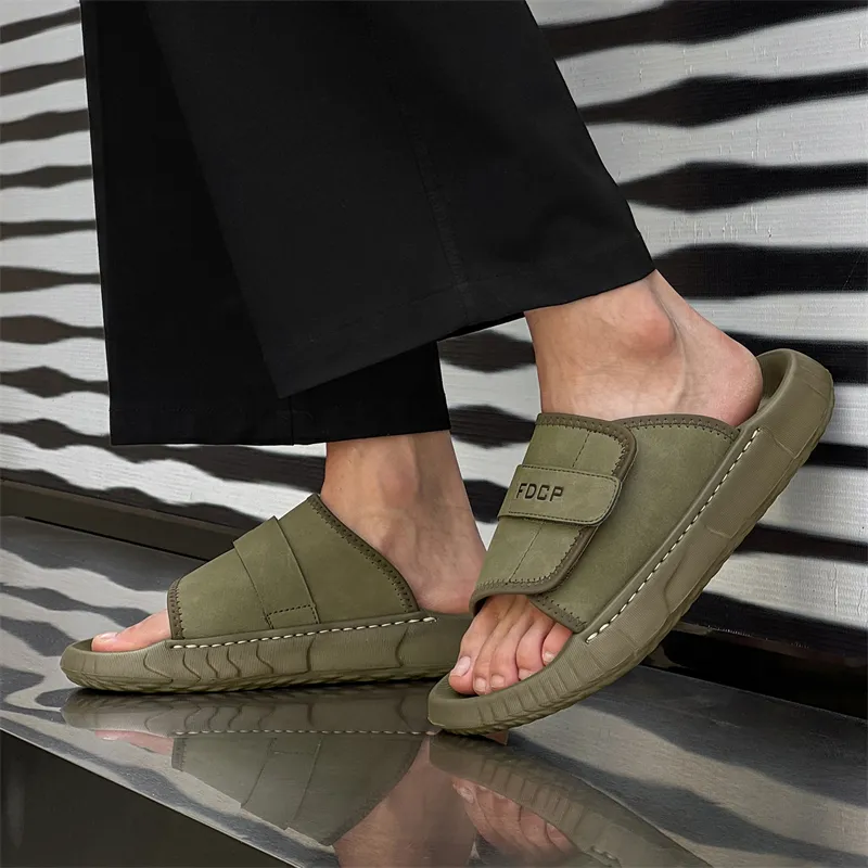 Ritai Slip Resistant Abrasion Resistant Slide Slippers Men's Olive Green-5