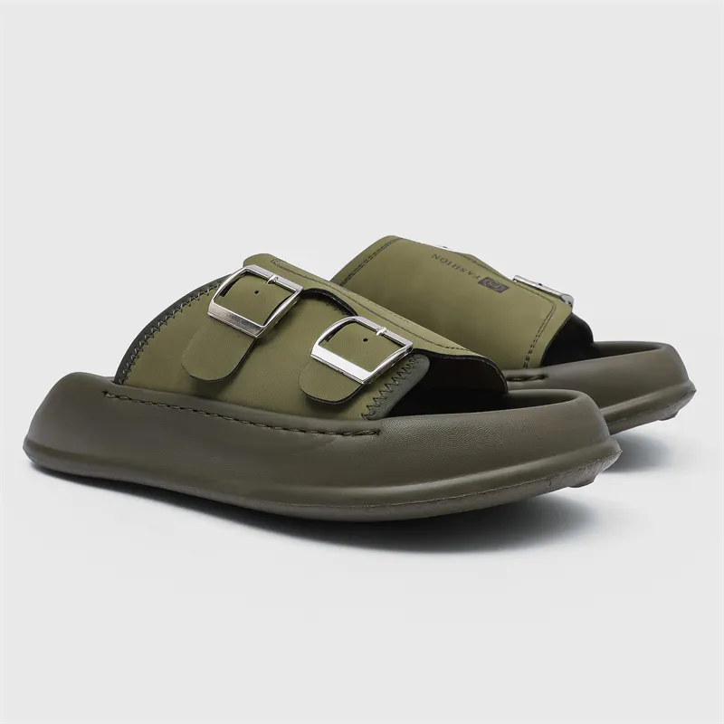 Ritai Slip Resistant Abrasion Resistant Slide Slippers Men's Olive Green-3