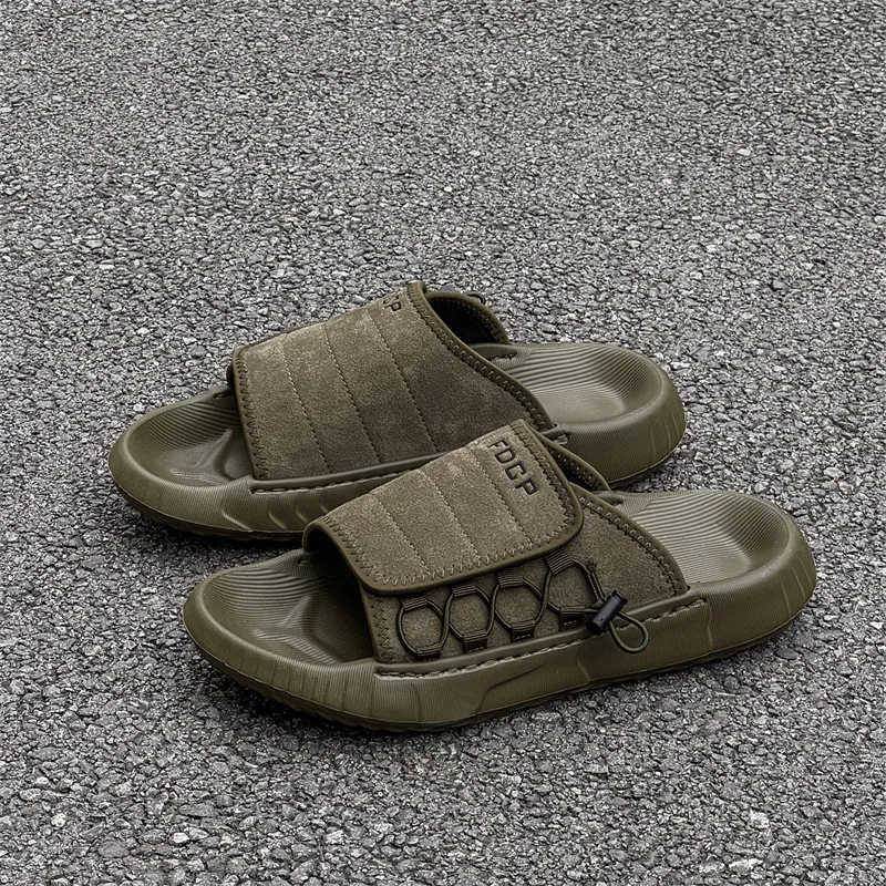 Ritai Slip Resistant Abrasion Resistant Slide Slippers Men's Olive Green-7