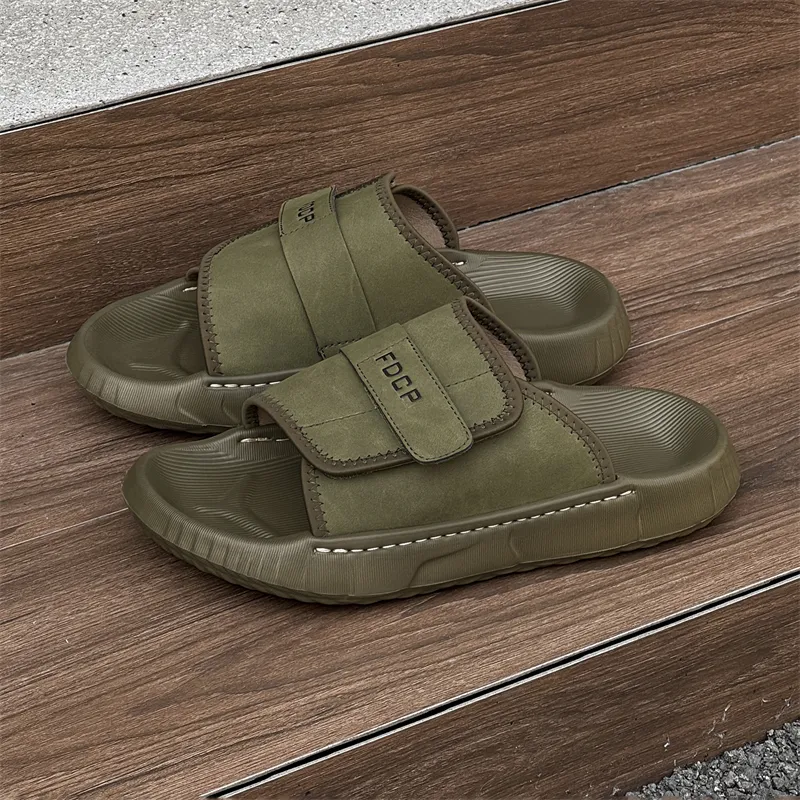 Ritai Slip Resistant Abrasion Resistant Slide Slippers Men's Olive Green-6