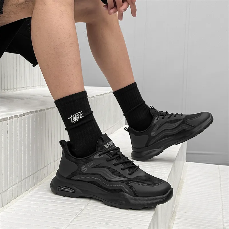 Ritai Anti Slip Wear Resistant Low Top Casual Shoes Men's Black-3