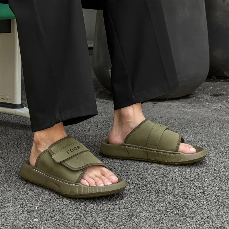 Ritai Slip Resistant Abrasion Resistant Slide Slippers Men's Olive Green-3