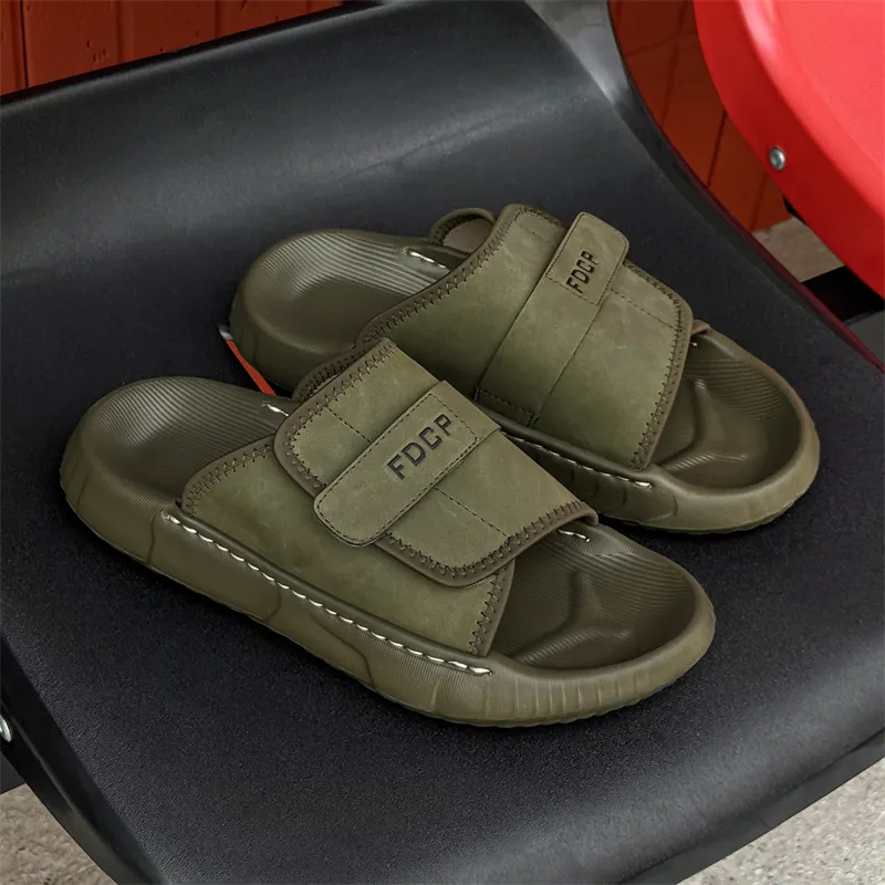 Ritai Slip Resistant Abrasion Resistant Slide Slippers Men's Olive Green-7
