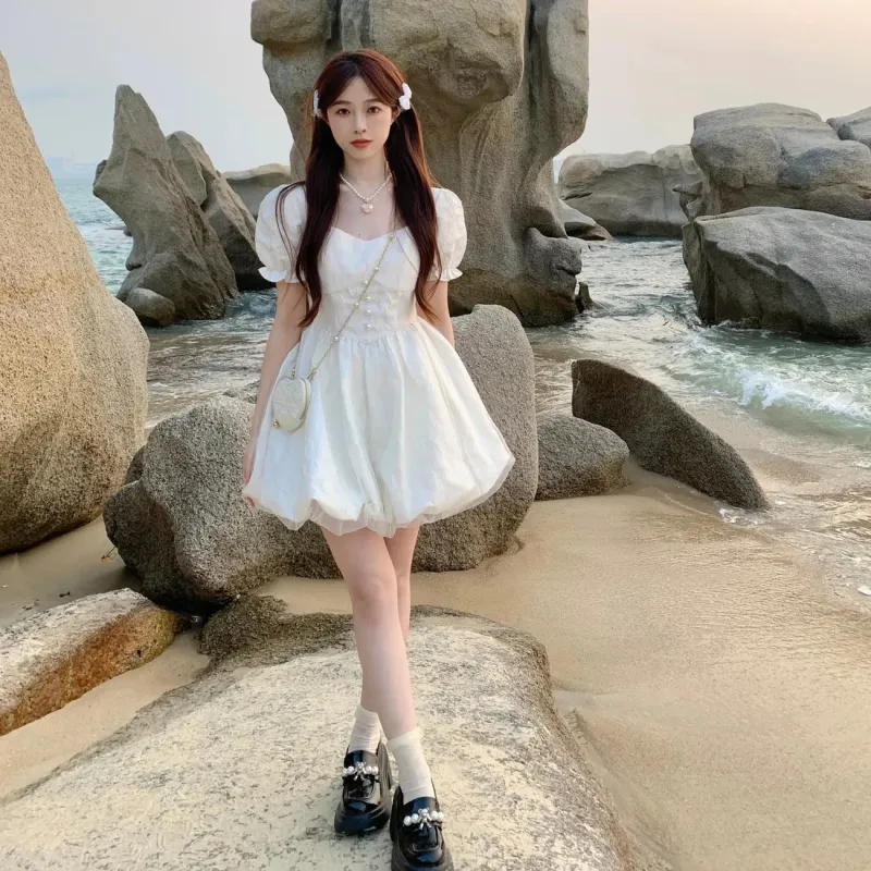 PAIN OR PLEASURE Short-Sleeved Dresses Women's White-4