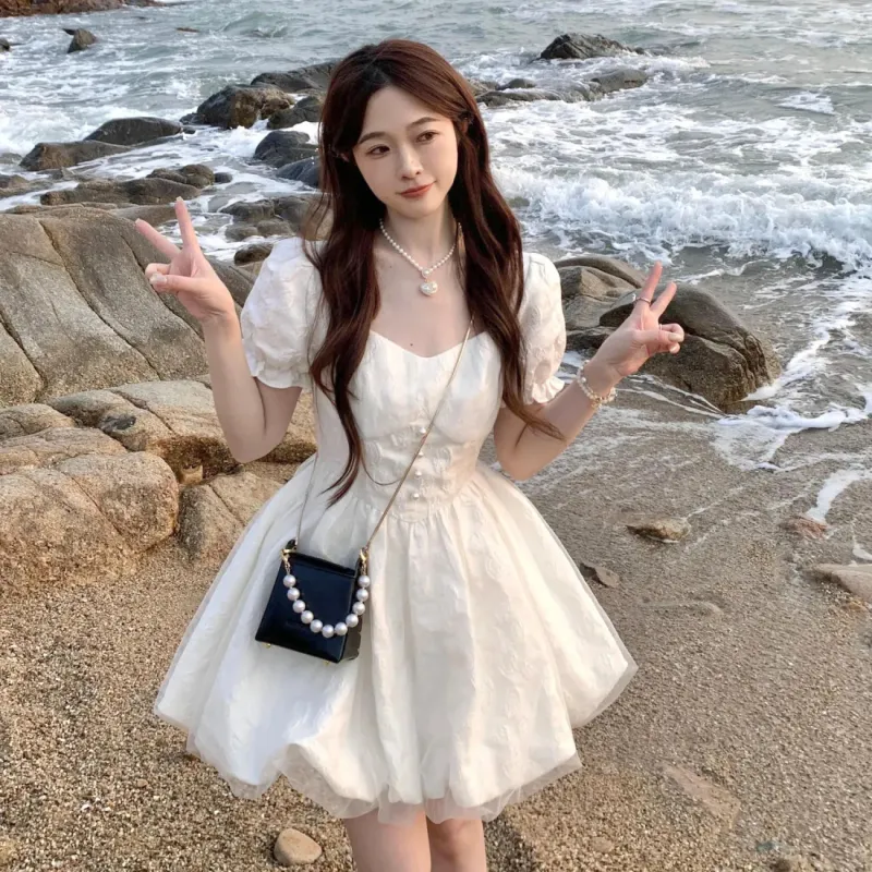 PAIN OR PLEASURE Short-Sleeved Dresses Women's White-6