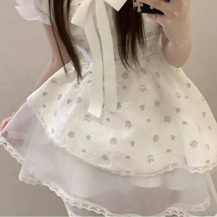 PAIN OR PLEASURE Short Sleeved Dresses Women's White-6