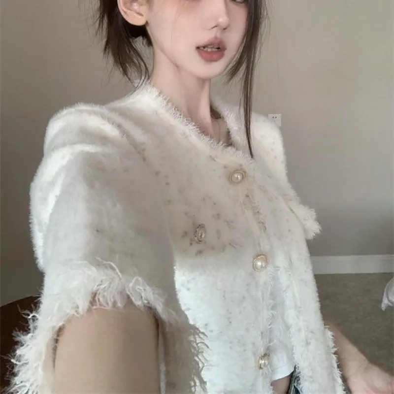 PAIN OR PLEASURE Cropped Coats Women's White-3