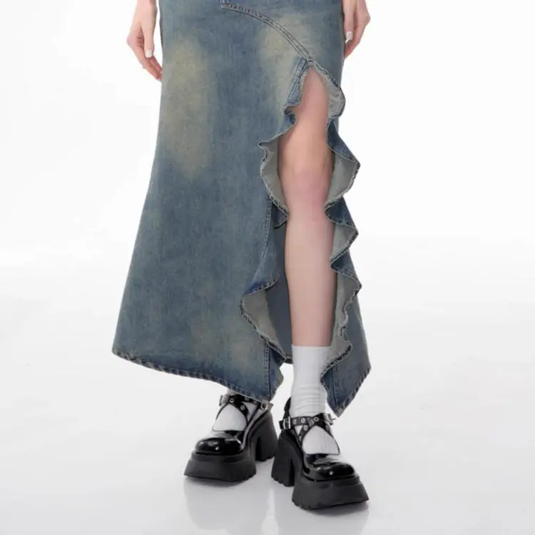 PAIN OR PLEASURE Denim Long Skirts Women's Blue-1