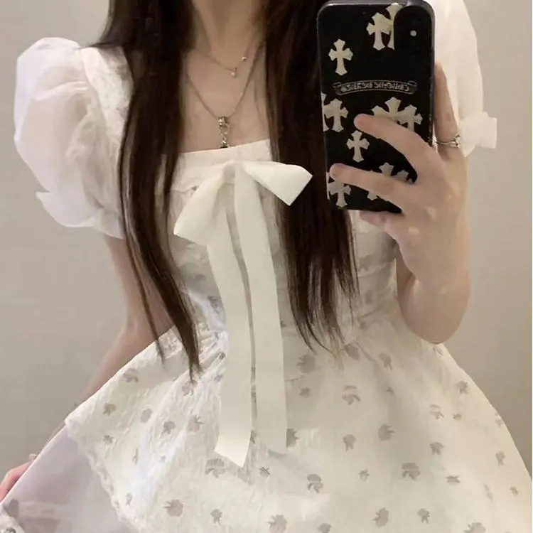PAIN OR PLEASURE Short Sleeved Dresses Women's White-5