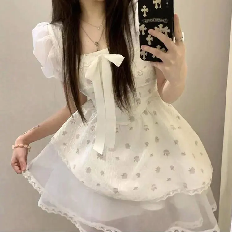 PAIN OR PLEASURE Short Sleeved Dresses Women's White-3