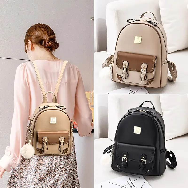 BLAKE FLEETO PVC Polyvinyl Chloride Backpack Women's Black/Khaki-2