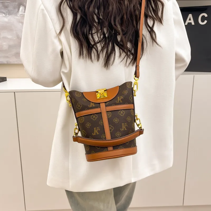 BLAKE FLEETO PU One Shoulder Crossbody Bucket Handbag Women's Gray/Brown/Apricot-10