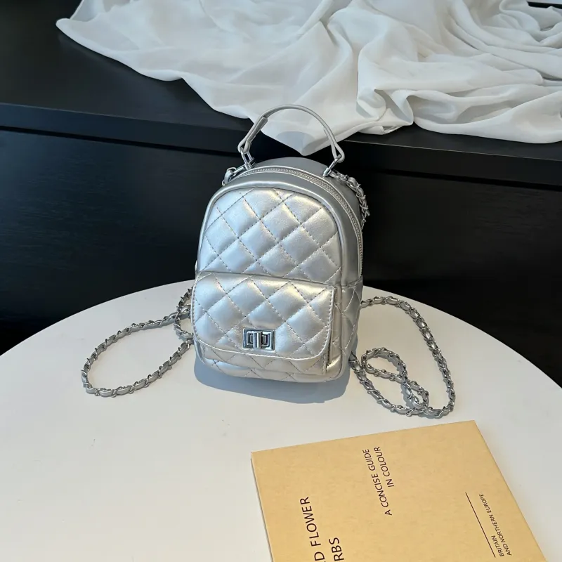 BLAKE FLEETO Pu Versatile Backpack Small Bag Regular Women's Silver/Black/Pink-2