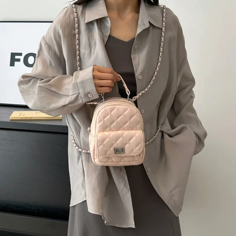 BLAKE FLEETO Pu Versatile Backpack Small Bag Regular Women's Silver/Black/Pink-11