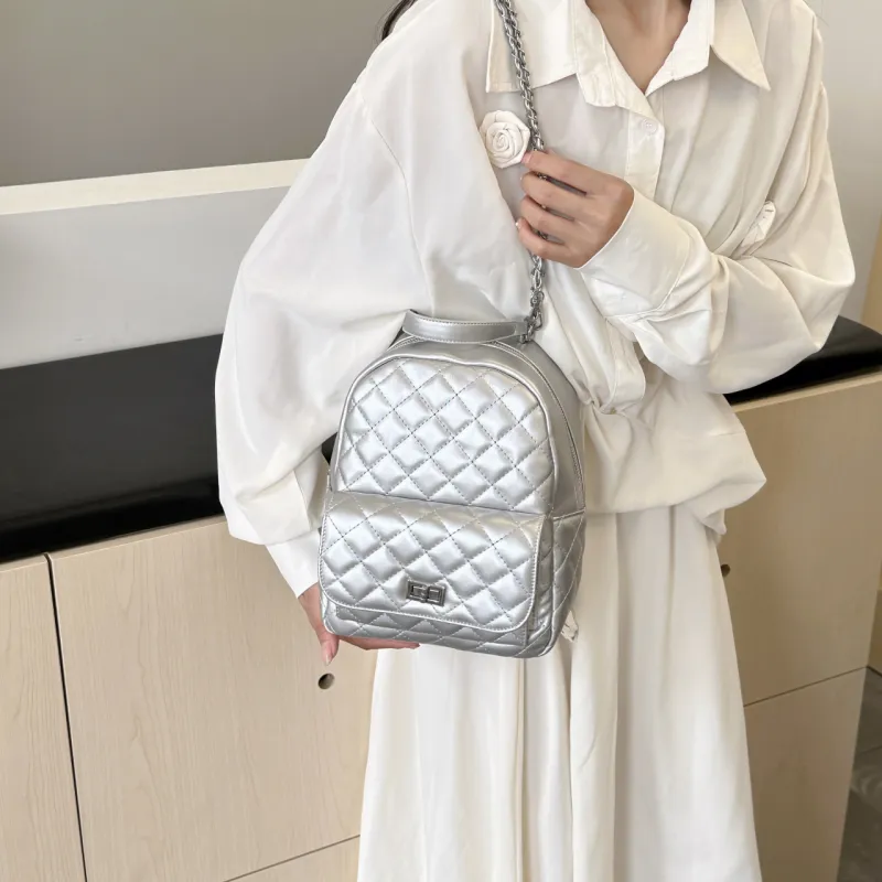BLAKE FLEETO Pu Versatile Backpack Small Bag Regular Women's Silver/Black/Pink-18