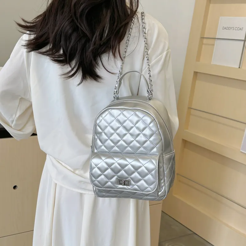 BLAKE FLEETO Pu Versatile Backpack Small Bag Regular Women's Silver/Black/Pink-16