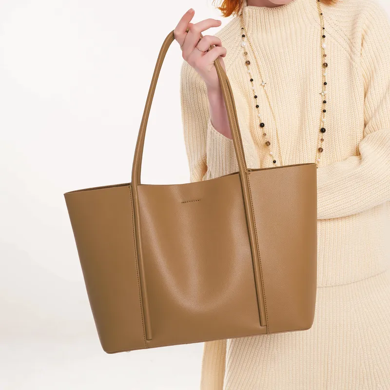 BLAKE FLEETO Cow Leather Tote Bag, Shopping Bag, Shoulder Bag Women's Light Salt Card/Coffee/Black/Light Milk-1
