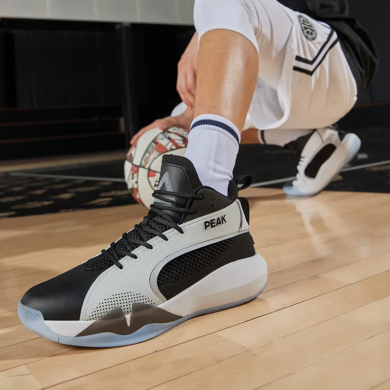 PEAK Shock Absorbers Slip Resistant, Abrasion Resistant, Breathable High Top Basketball Shoes Men's Black White-5