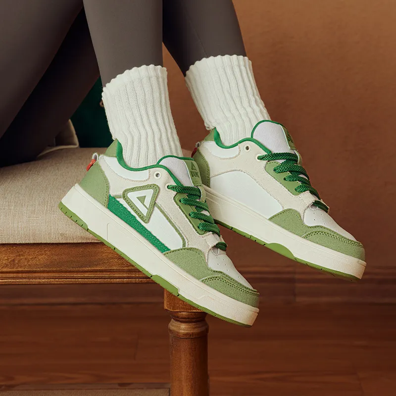 PEAK State Pole Pictorial Skateboard Shoes Women's Low Top Green White-7