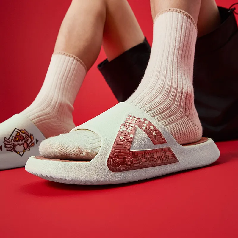 PEAK Slip Resistant Cushioning Slide Slippers Men's White Red-6