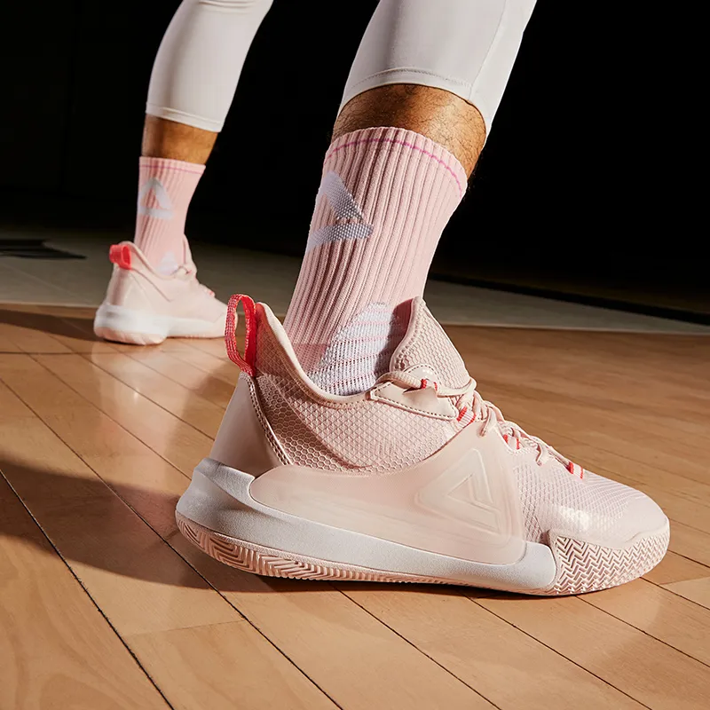 PEAK Blade Abrasion Resistant Cushioning With Rebound Low Top Performance Basketball Shoes Men's Lemon Pink-10