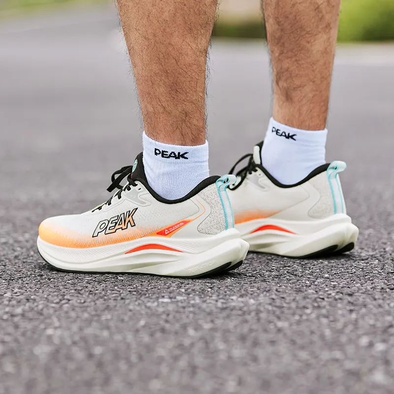 PEAK Cushioned Wear-Resistant Lightweight Slip-Resistant Running Shoes Men's Super-Light White Orange-7