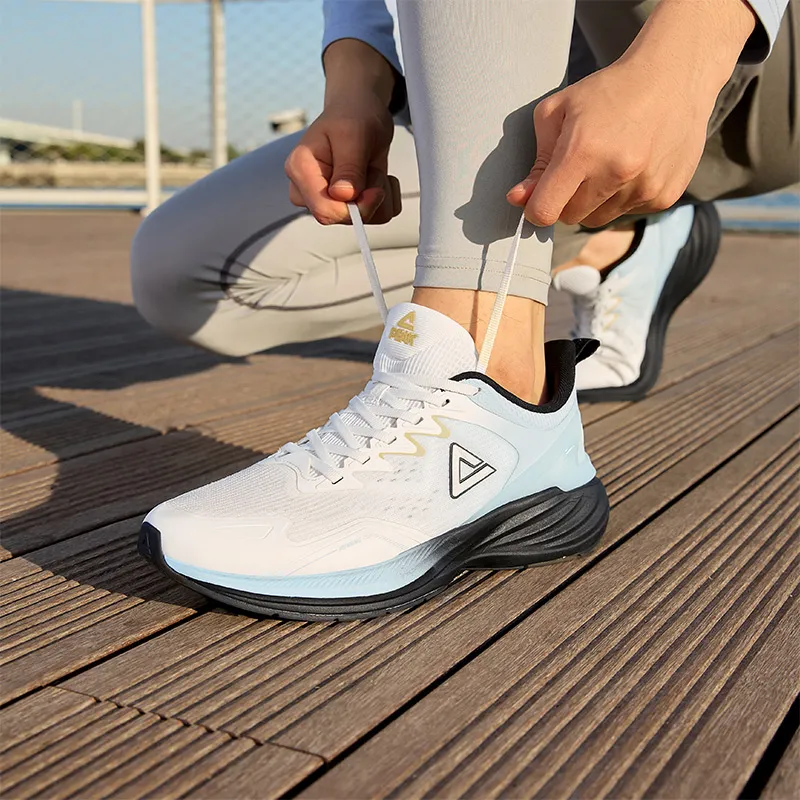 PEAK Cushioning Anti Slip And Wear Resistant Rebound Low Top Pickleball Boom Running Shoes Men's Beige White Moon Blue-8