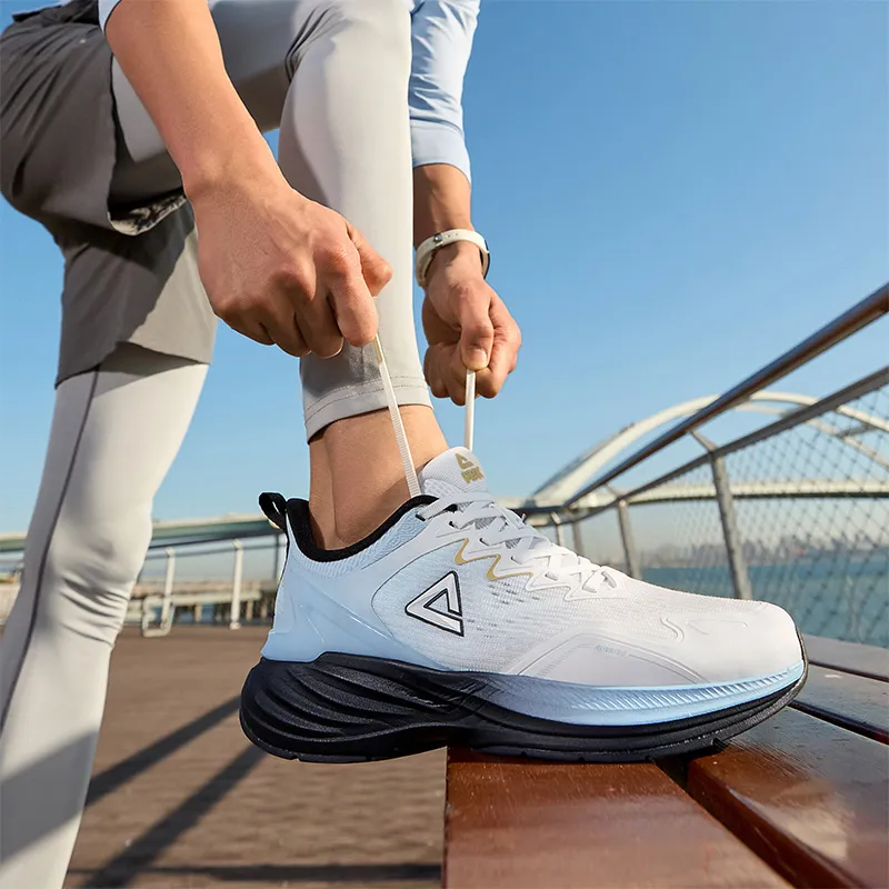 PEAK Cushioning Anti Slip And Wear Resistant Rebound Low Top Pickleball Boom Running Shoes Men's Beige White Moon Blue-9