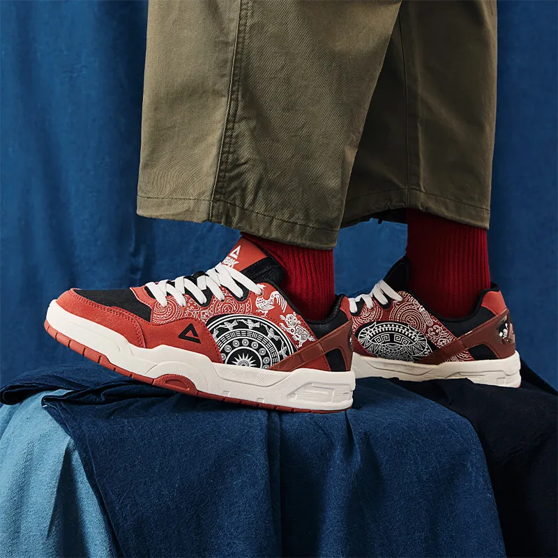 PEAK Coverage Warm Cushioning Height Increasing Low Top Skateboard Shoes Men's Brick Red-7