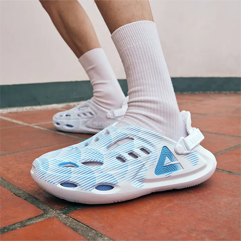 PEAK Guochuang Collection Taichi Clogs Tourism, Grain Rain Sandal Men's Sky Blue-6