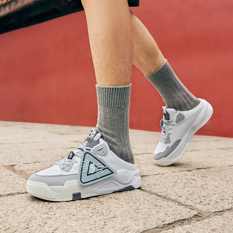 PEAK Skateboard Shoes Men Low Top All White Light Gray-6