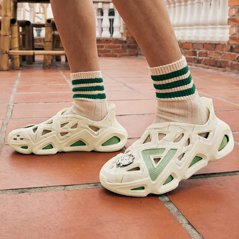 PEAK Taichi Clogs, 'Come For A Tea Break,' Easy On & Off Shoes With Fun Charm Buckle Clogs Men's-8