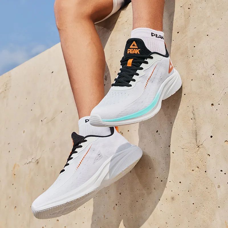 PEAK Qingyi Cushioning Wear-Resistant Coverage Rebound Lightweight Low-Top Running Shoes Men's White Green Orange-9