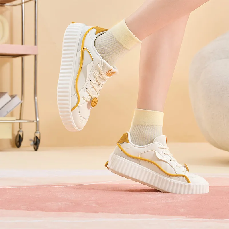 PEAK Cushioned Wear Resistant Breathable Slip Resistant Low Top Casual Shoes Women's Beige White Yellow-7