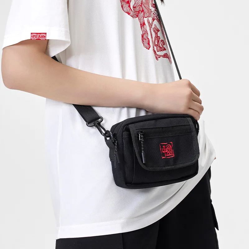 PEAK Fabric Shoulder Bag, Crossbody Bag Regular Unisex Black-4