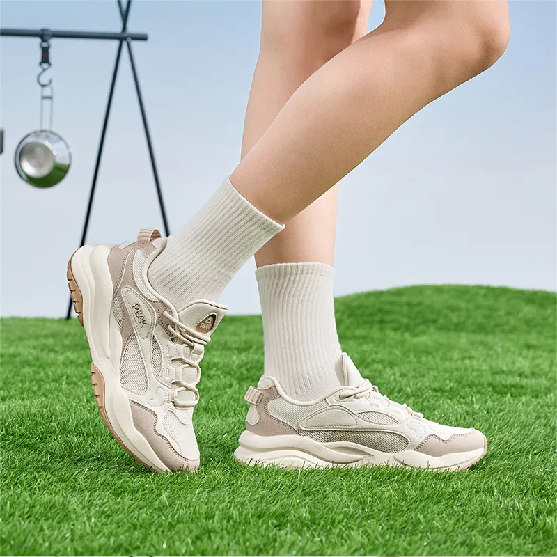 PEAK Cushioning Coverage Rebound Slip Resistant Low Top Casual Shoes Women's Ivory Yellow Canvas White-6