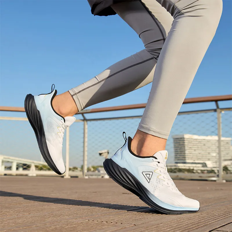 PEAK Cushioning Anti Slip And Wear Resistant Rebound Low Top Pickleball Boom Running Shoes Men's Beige White Moon Blue-6