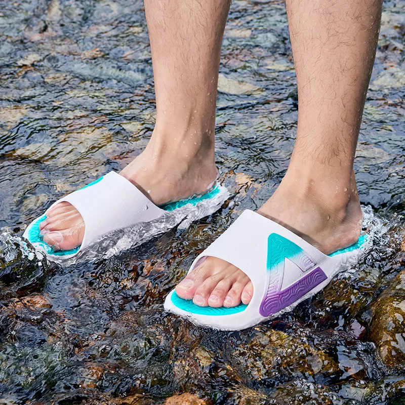 PEAK Slide Slippers Men Bright White Emerald Green-6