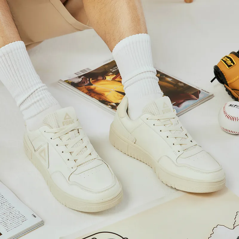 PEAK Air Force 1 Cushioning Coverage Lightweight Breathable Slip Resistant Low Top Skateboard Shoes Canvas White-8