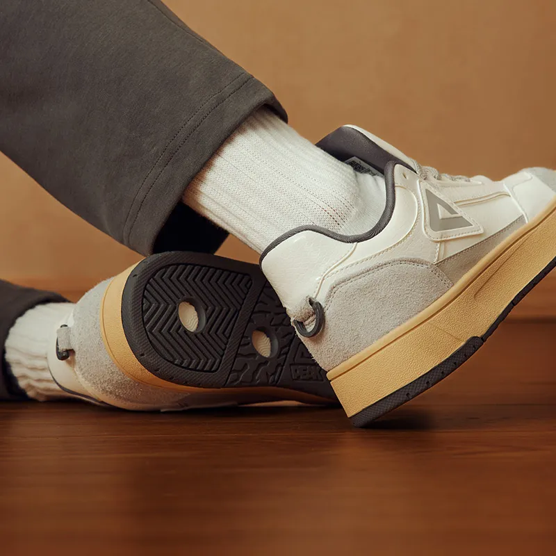PEAK State Pole Pictorial Skateboard Shoes Men Low Top Gray White-6