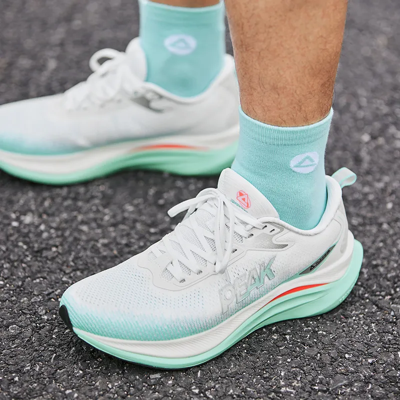 PEAK Cushioned Anti Slip And Wear Resistant Lightweight Low Top Running Shoes Men's All White Nouveau Green-6